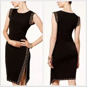 Michael Kors Black Gold Studded Asymmetrical Bodycon Dress Petite Small